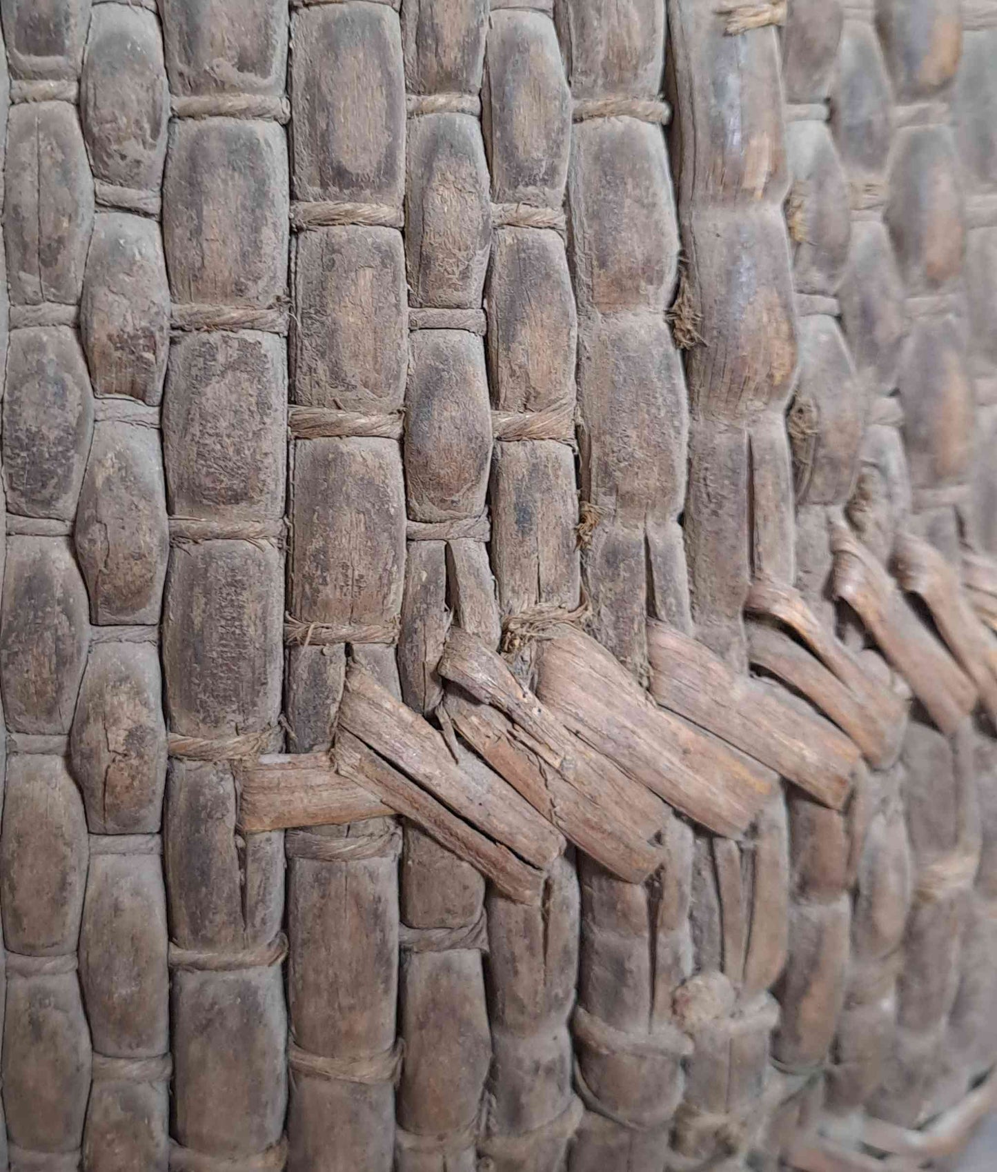 Tall Vintage Chinese Round Basket with Handle and Script