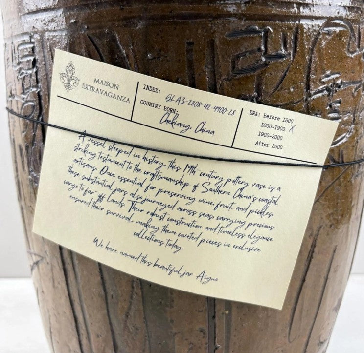 Rare Engraved Antique Glazed Pottery Vase- Chekiang, China