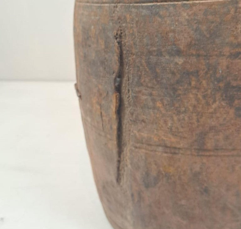 Unique Vintage Wooden Lidded Tabacco Pot - Kata, Tibet