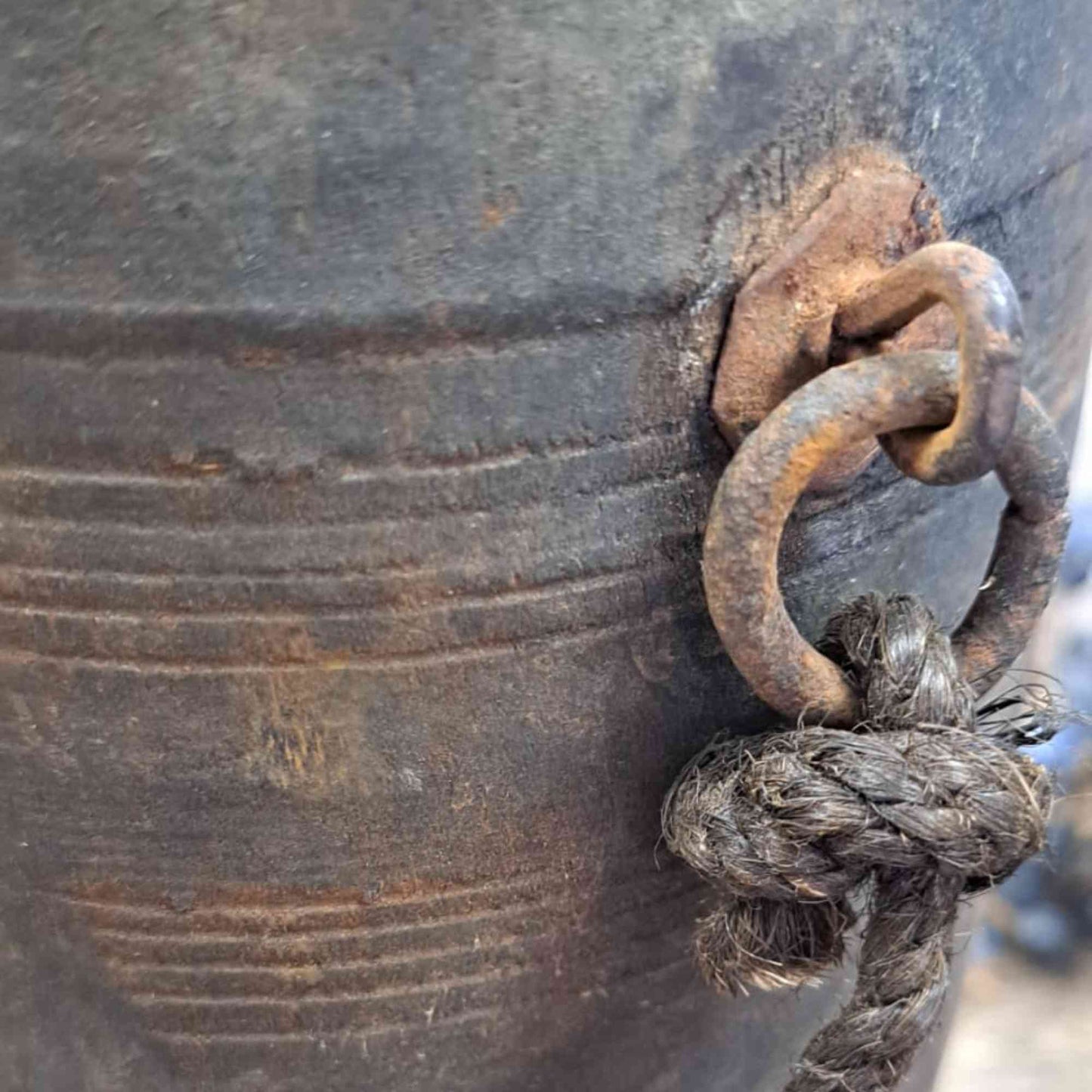 Antique Wooden Himachal Pot - Ring and Rope Detail