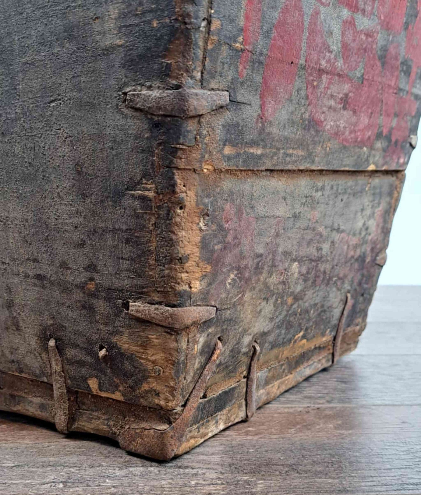 Vintage Chinese Wooden Rice Basket Box with Handle