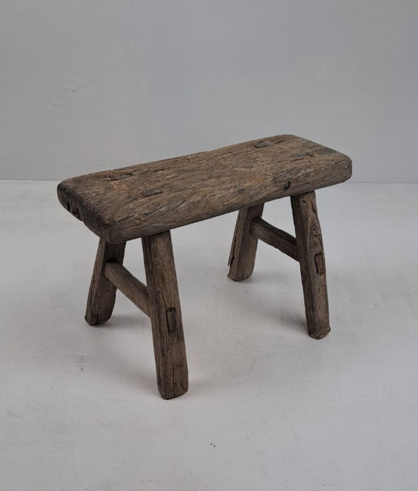 Authentic Antique Chinese Milking Stool Handmade Elmwood, 30x20x18cm Unique Historical Décor Piece Perfect for Design Projects & Collectors