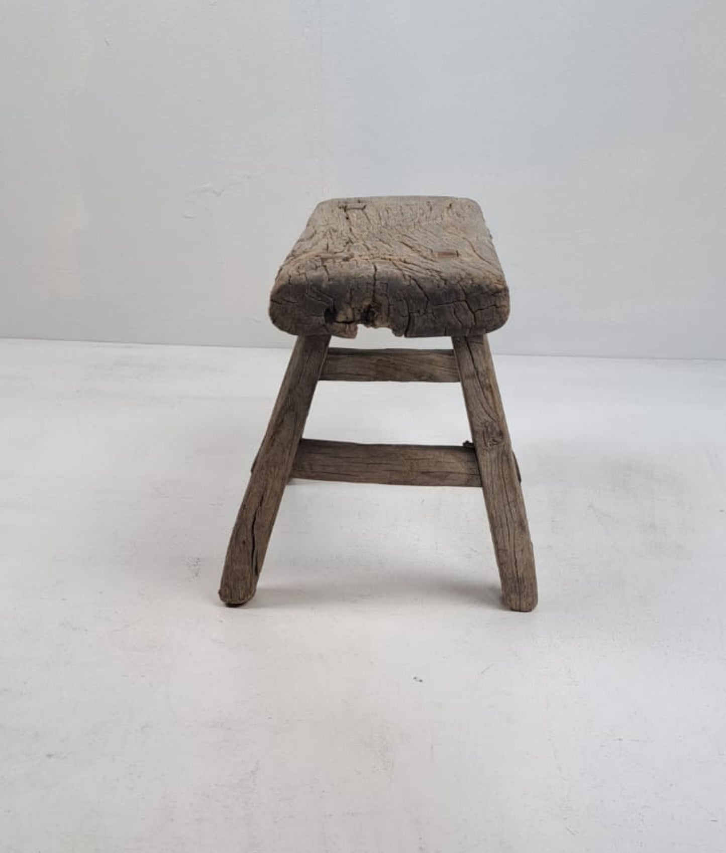 Authentic Antique Chinese Milking Stool Handmade Elmwood, 30x20x18cm Unique Historical Décor Piece Perfect for Design Projects & Collectors