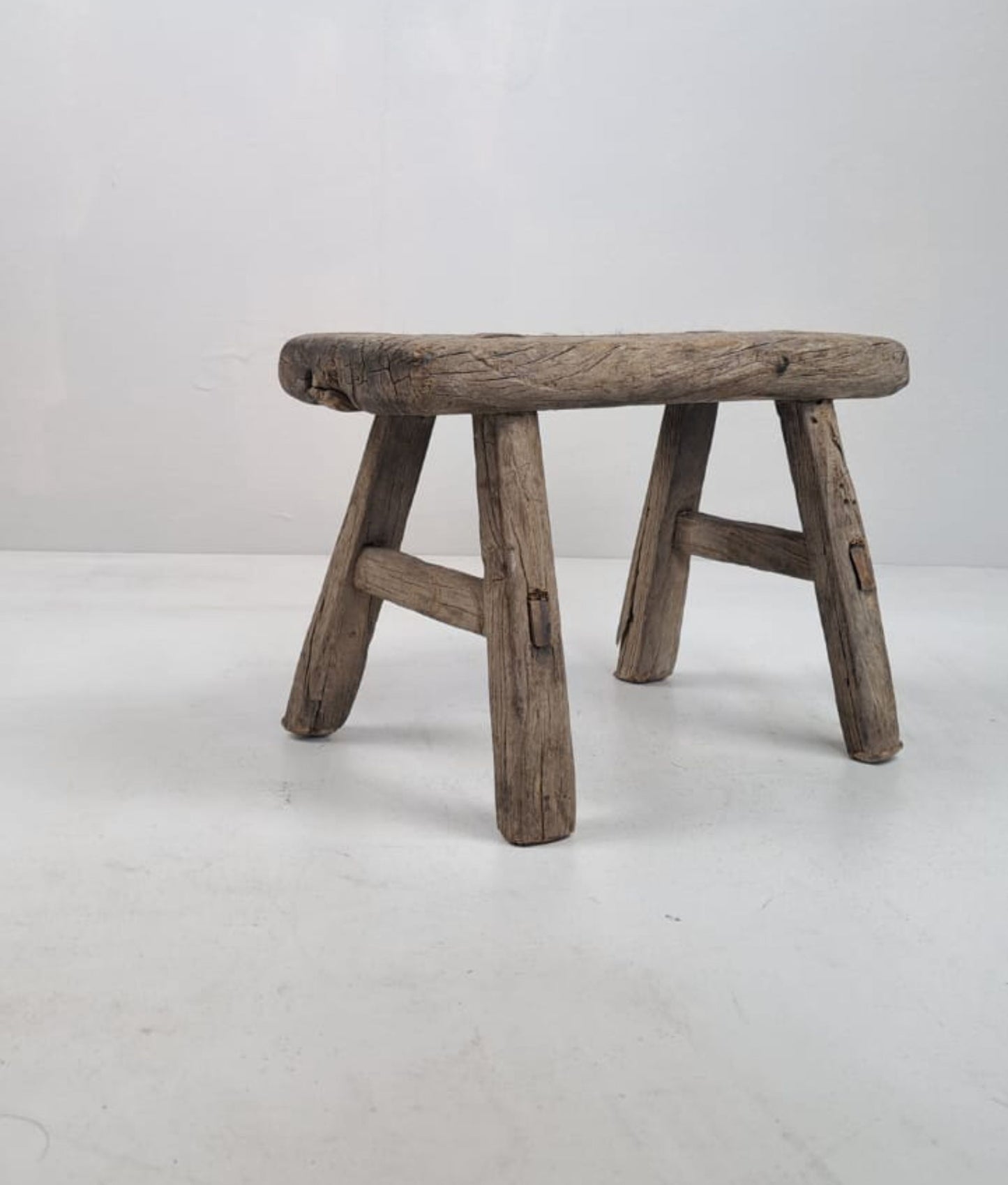 Authentic Antique Chinese Milking Stool Handmade Elmwood, 30x20x18cm Unique Historical Décor Piece Perfect for Design Projects & Collectors