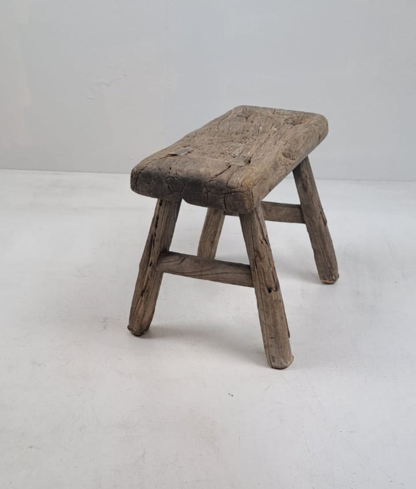 Authentic Antique Chinese Milking Stool Handmade Elmwood, 30x20x18cm Unique Historical Décor Piece Perfect for Design Projects & Collectors