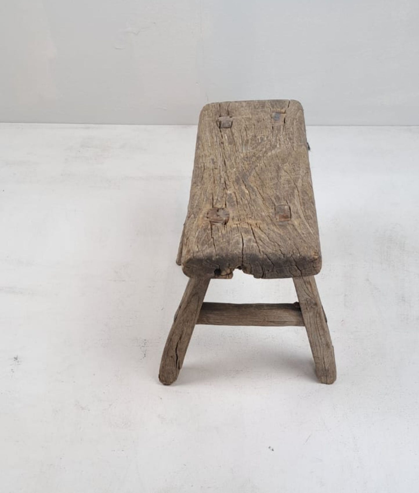 Authentic Antique Chinese Milking Stool Handmade Elmwood, 30x20x18cm Unique Historical Décor Piece Perfect for Design Projects & Collectors