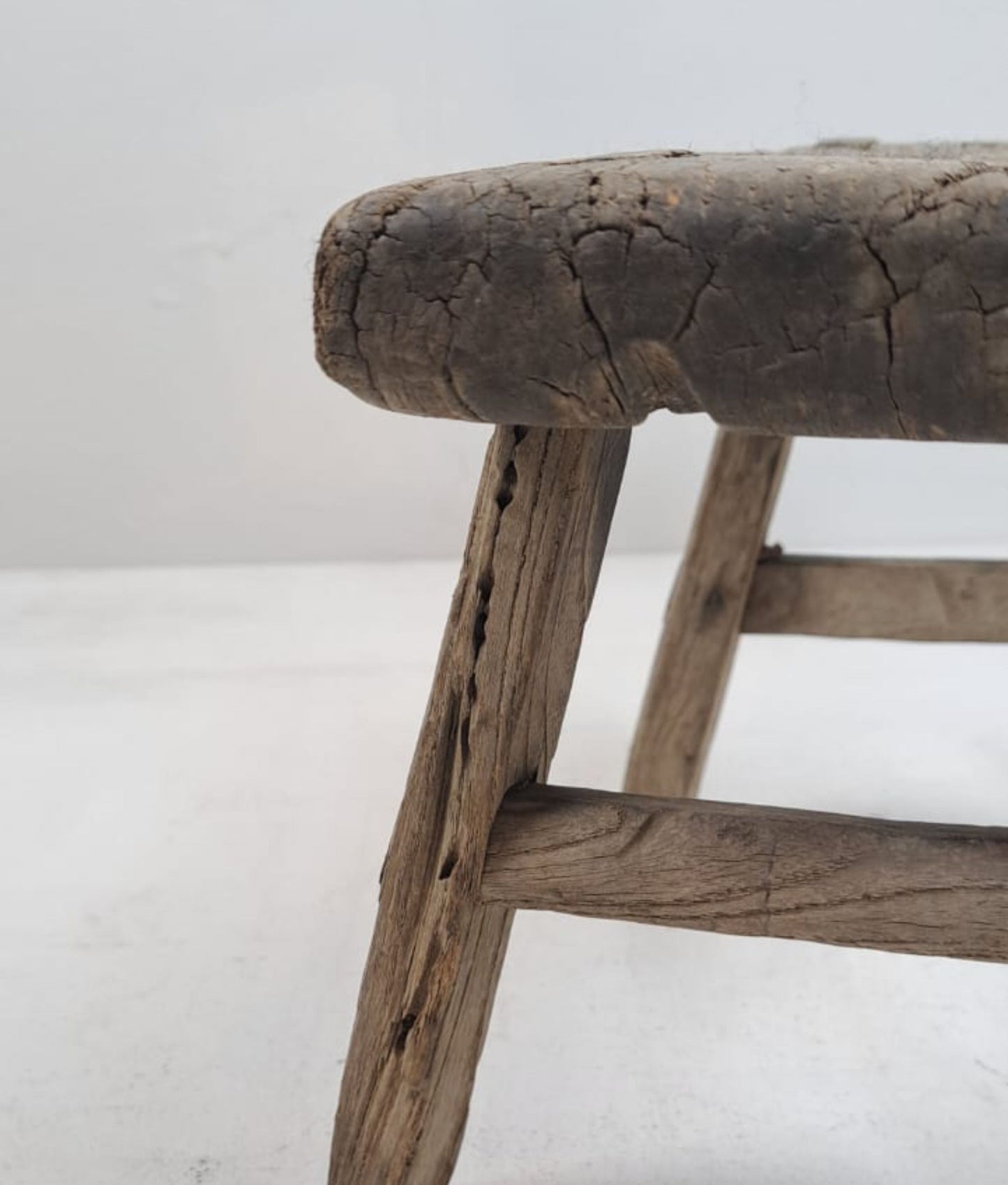 Authentic Antique Chinese Milking Stool Handmade Elmwood, 30x20x18cm Unique Historical Décor Piece Perfect for Design Projects & Collectors