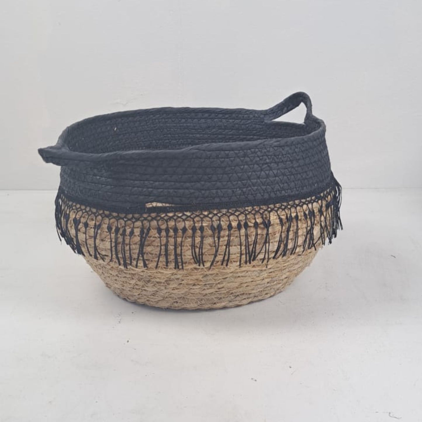 African Artisan Tasseled Tribal Basket 30cm