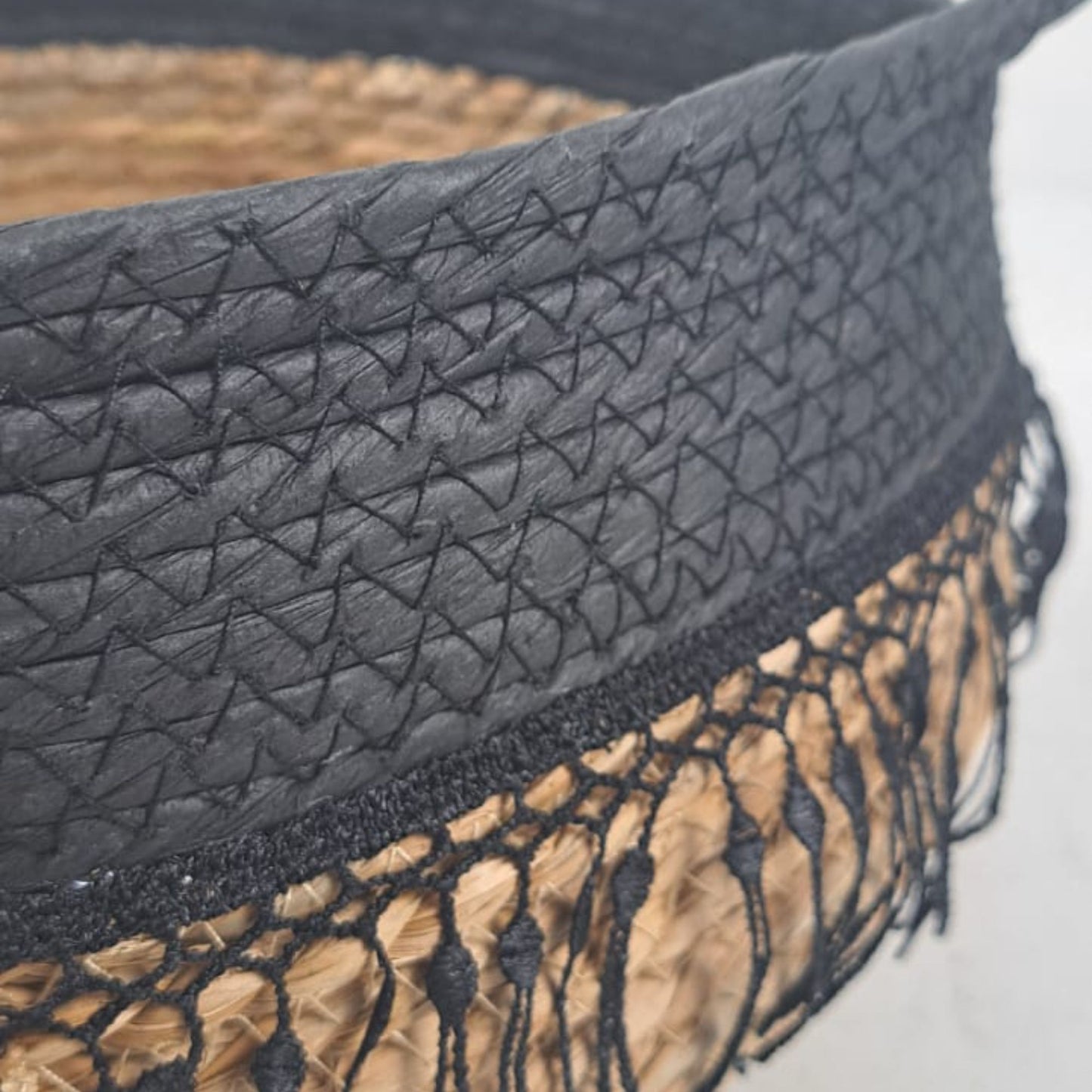 African Artisan Tasseled Tribal Basket 30cm
