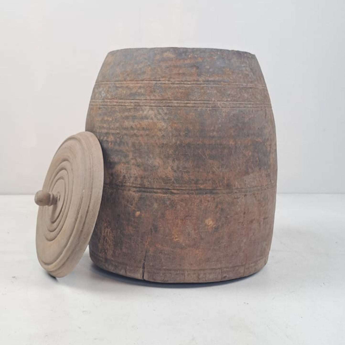 Unique Vintage Wooden Lidded Pot from Tibet