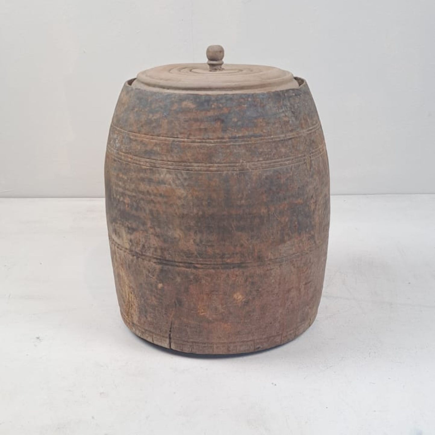 Unique Vintage Wooden Lidded Pot from Tibet