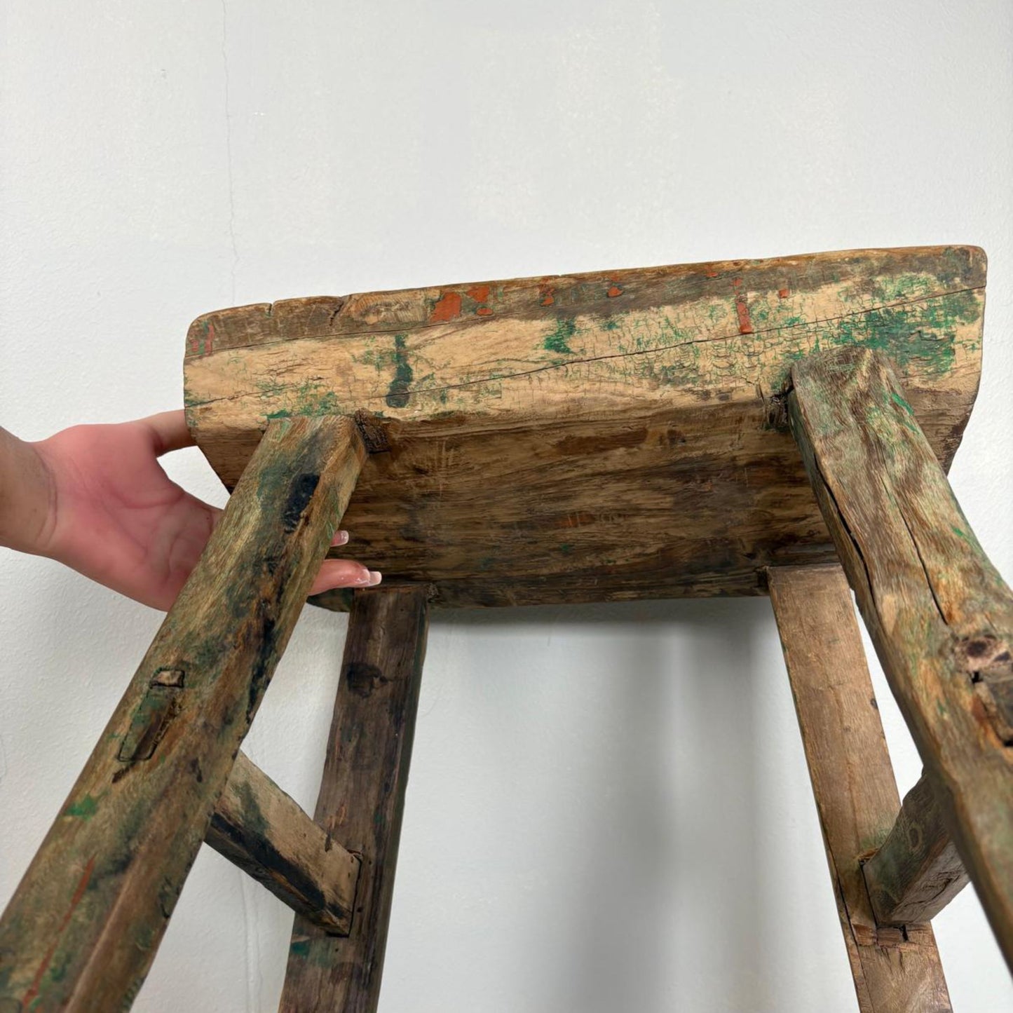 Antique Chinese Milking Stool Handmade Elmwood-Large