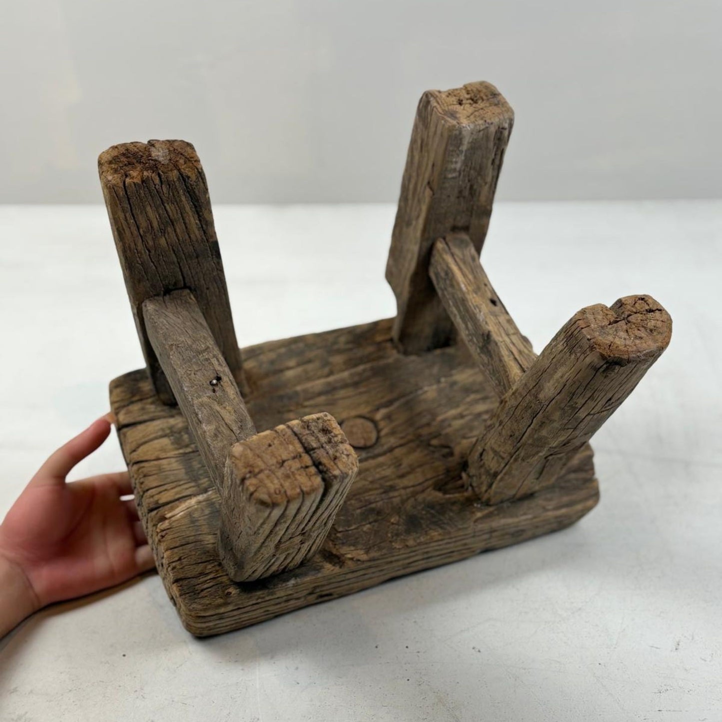 Antique Chinese Milking Stool Handmade Elmwood