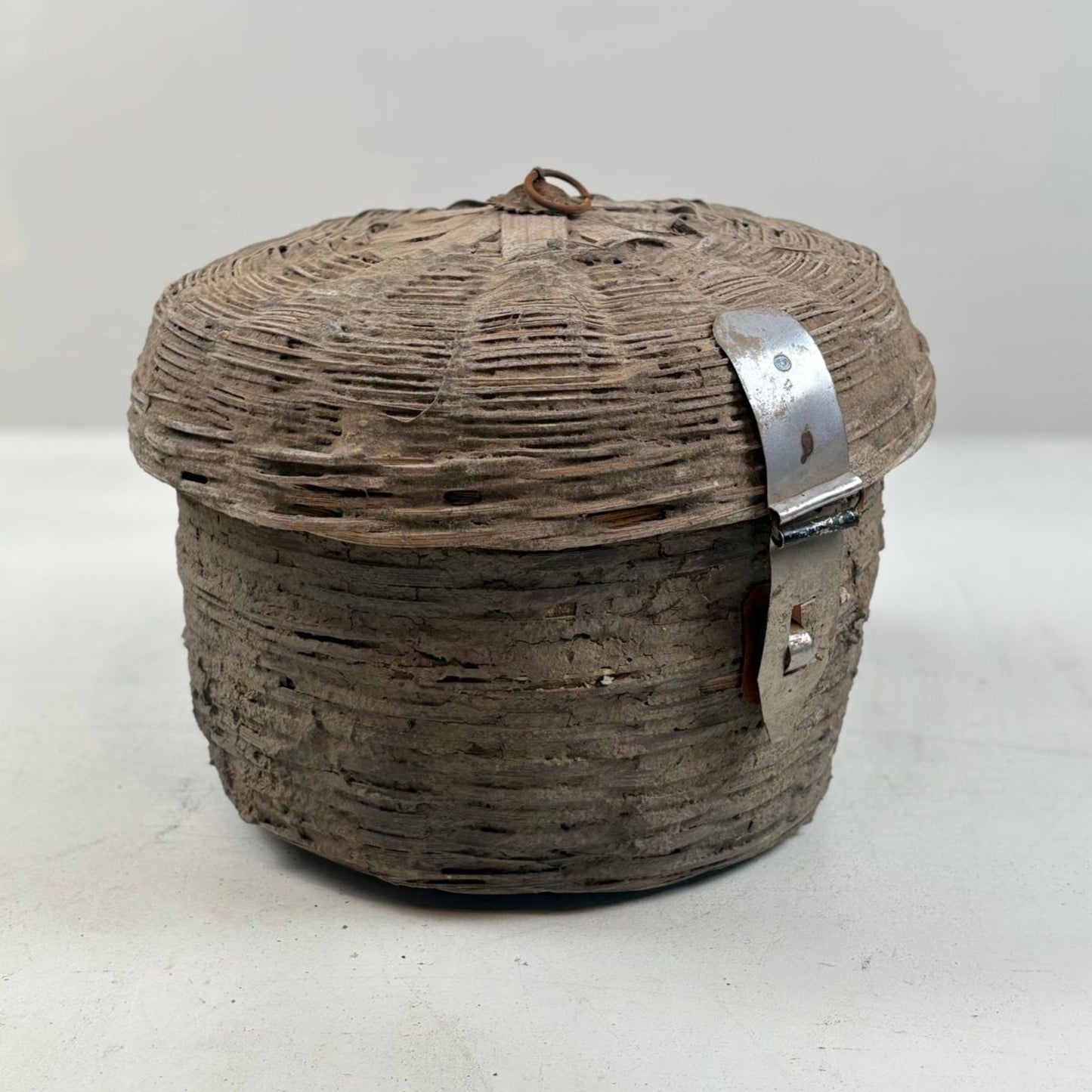 Wicker and Clay Bhutanese Basket with Hinged Lid