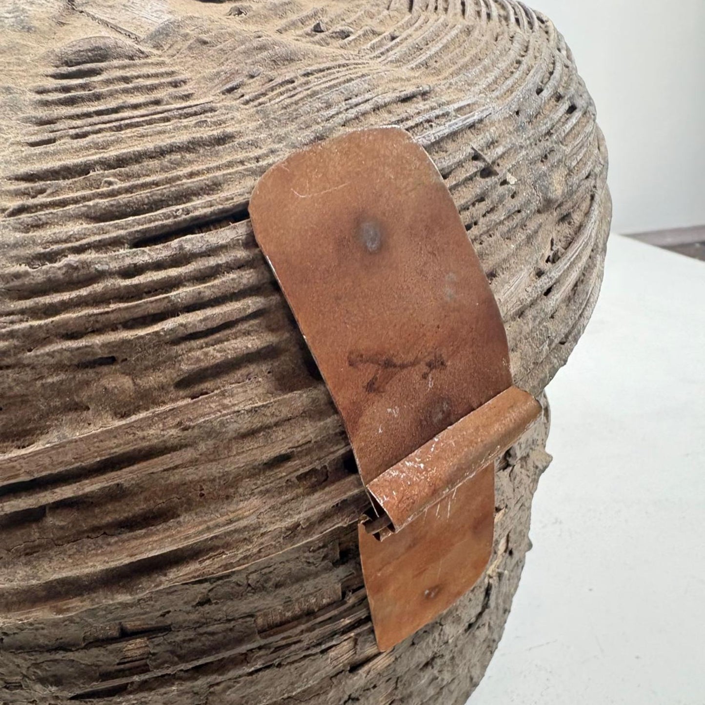 Wicker and Clay Bhutanese Basket with Hinged Lid