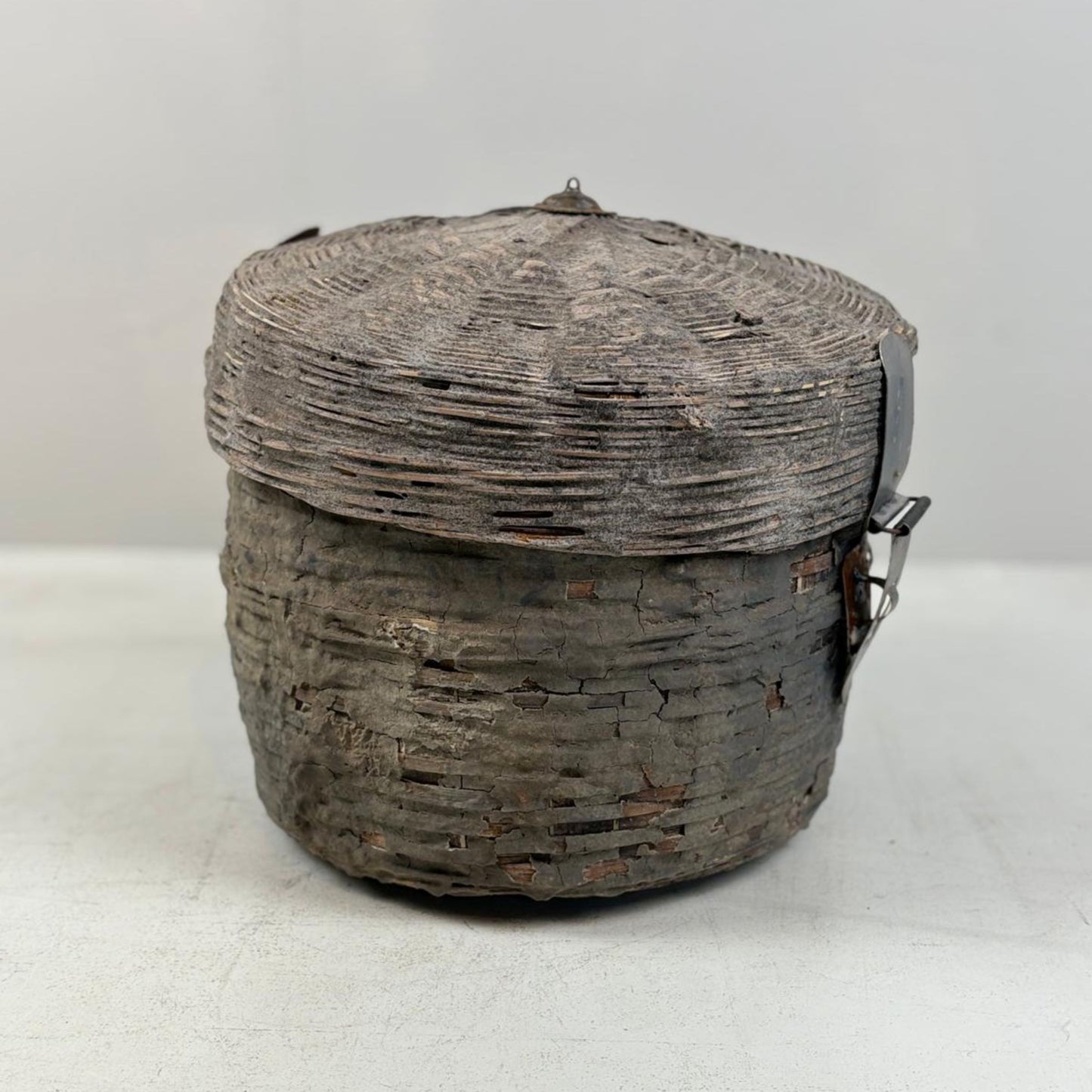 Wicker and Clay Bhutanese Basket with Hinged Lid