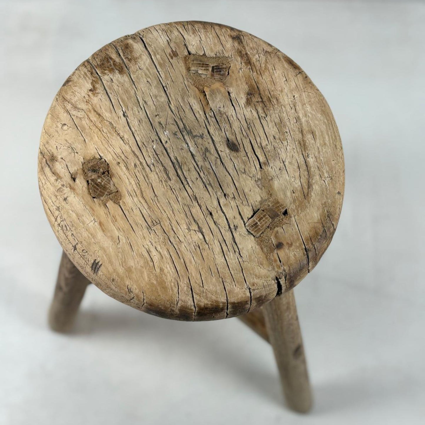 Antique Chinese Milking Stool Handmade Elmwood Large Round