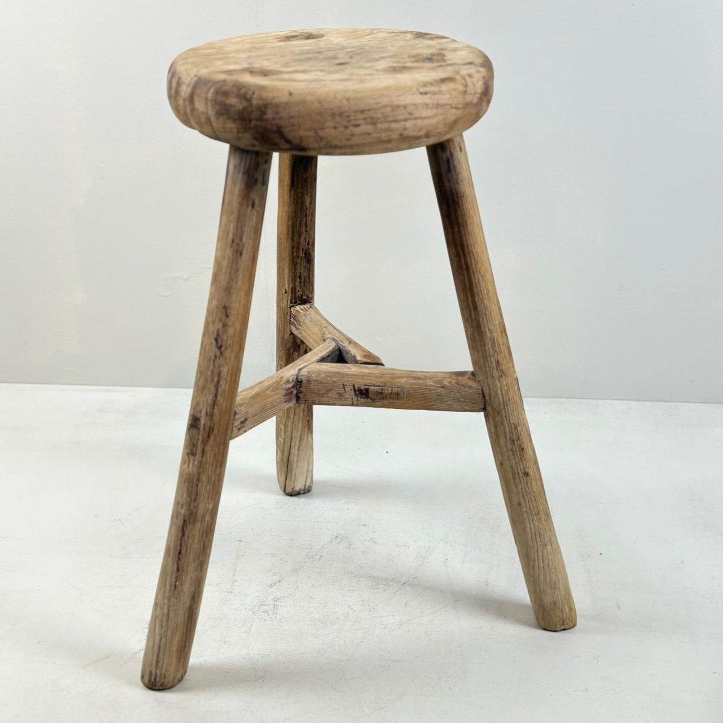 Antique Chinese Milking Stool Handmade Elmwood Large Round