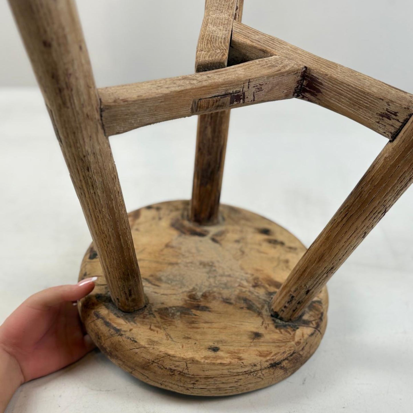Antique Chinese Milking Stool Handmade Elmwood Large Round