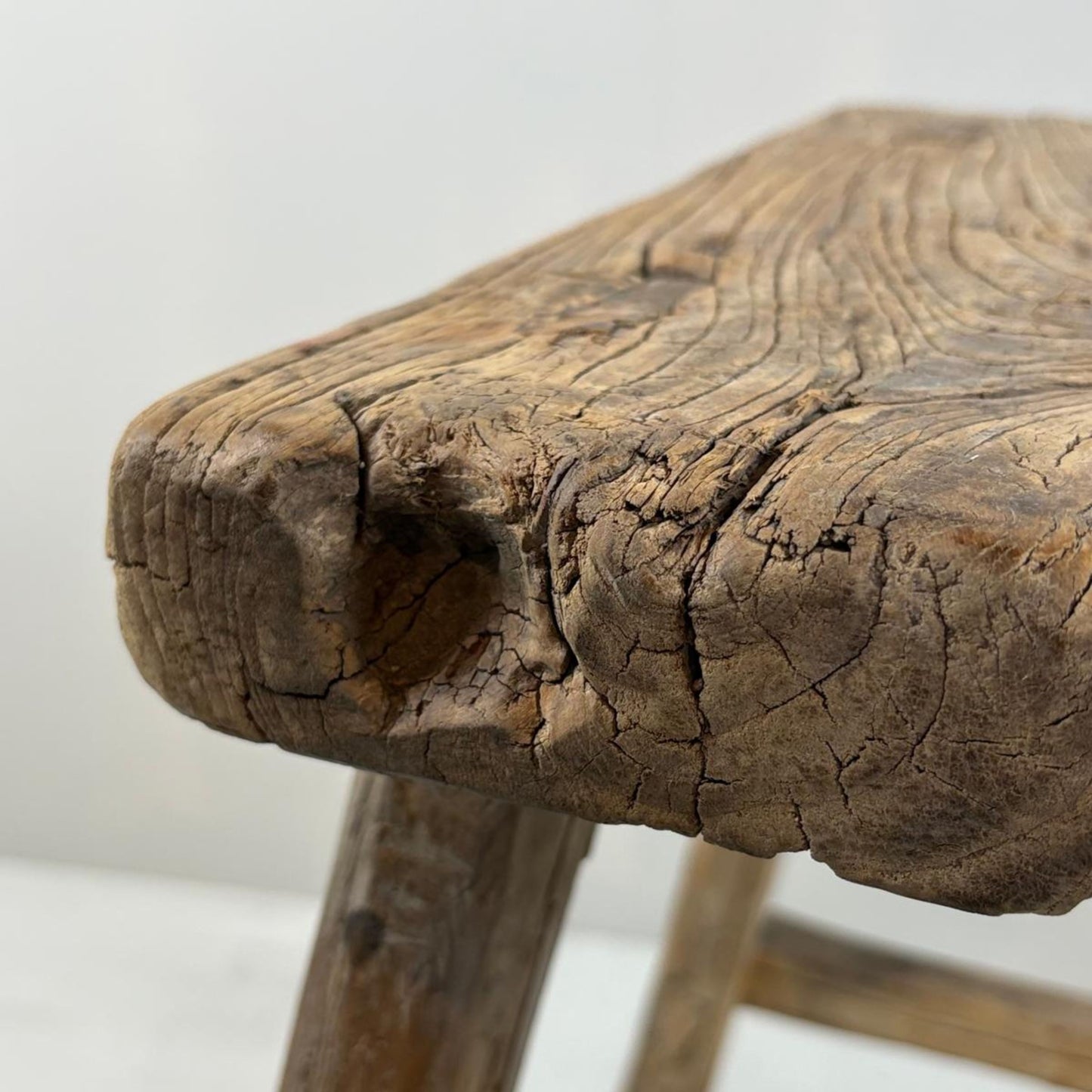 Antique Chinese Milking Stool Handmade Elmwood Large