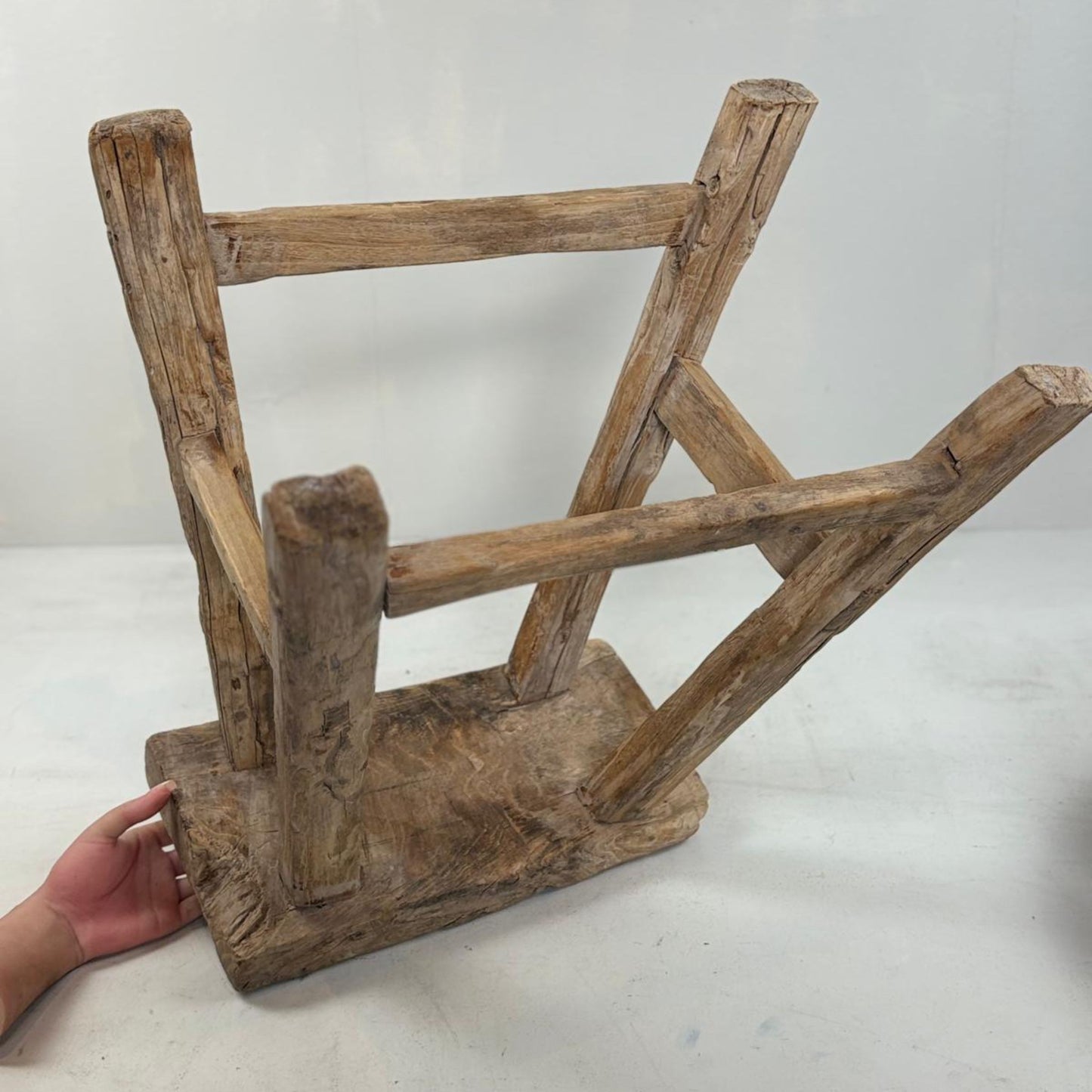Antique Chinese Milking Stool Handmade Elmwood Large