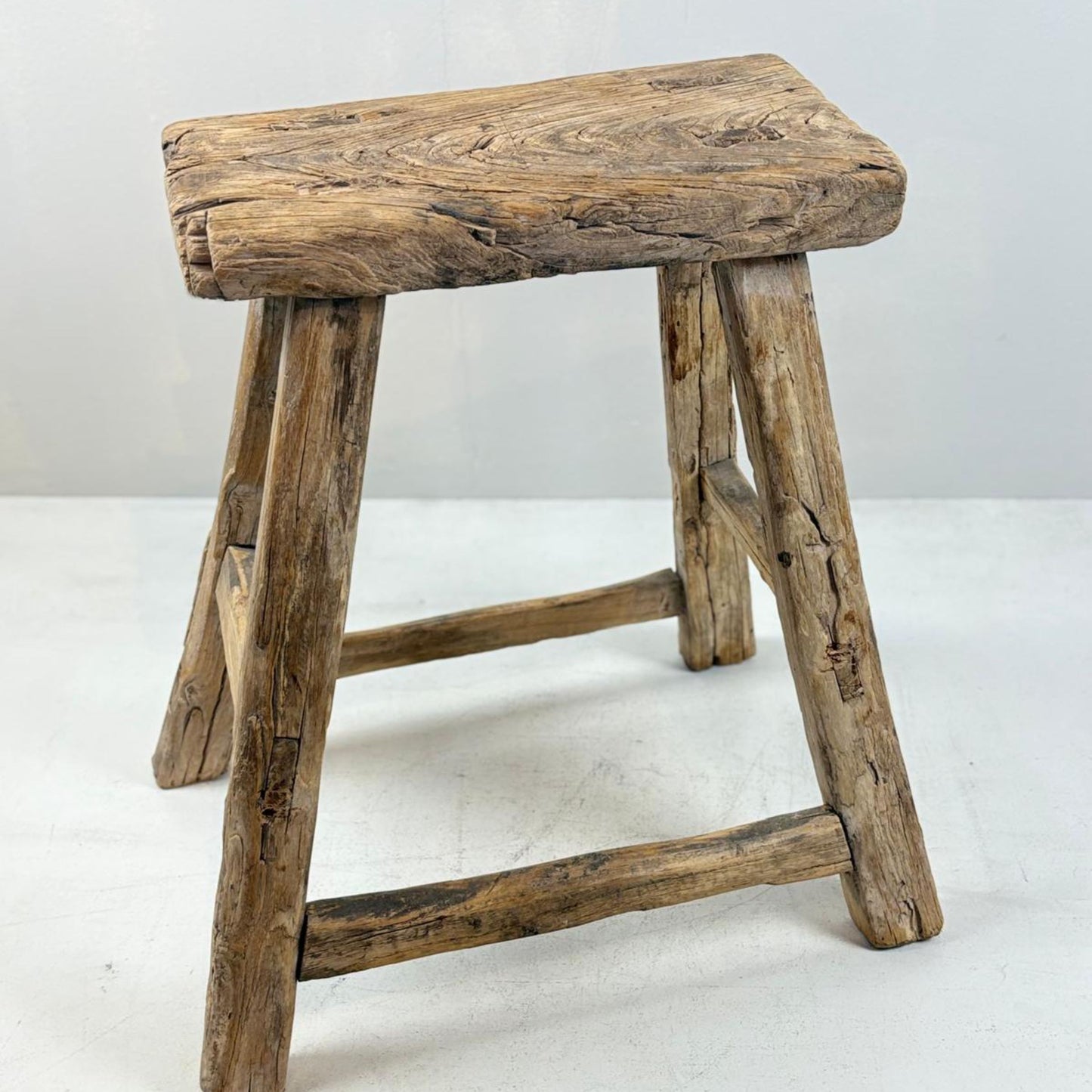 Antique Chinese Milking Stool Handmade Elmwood Large
