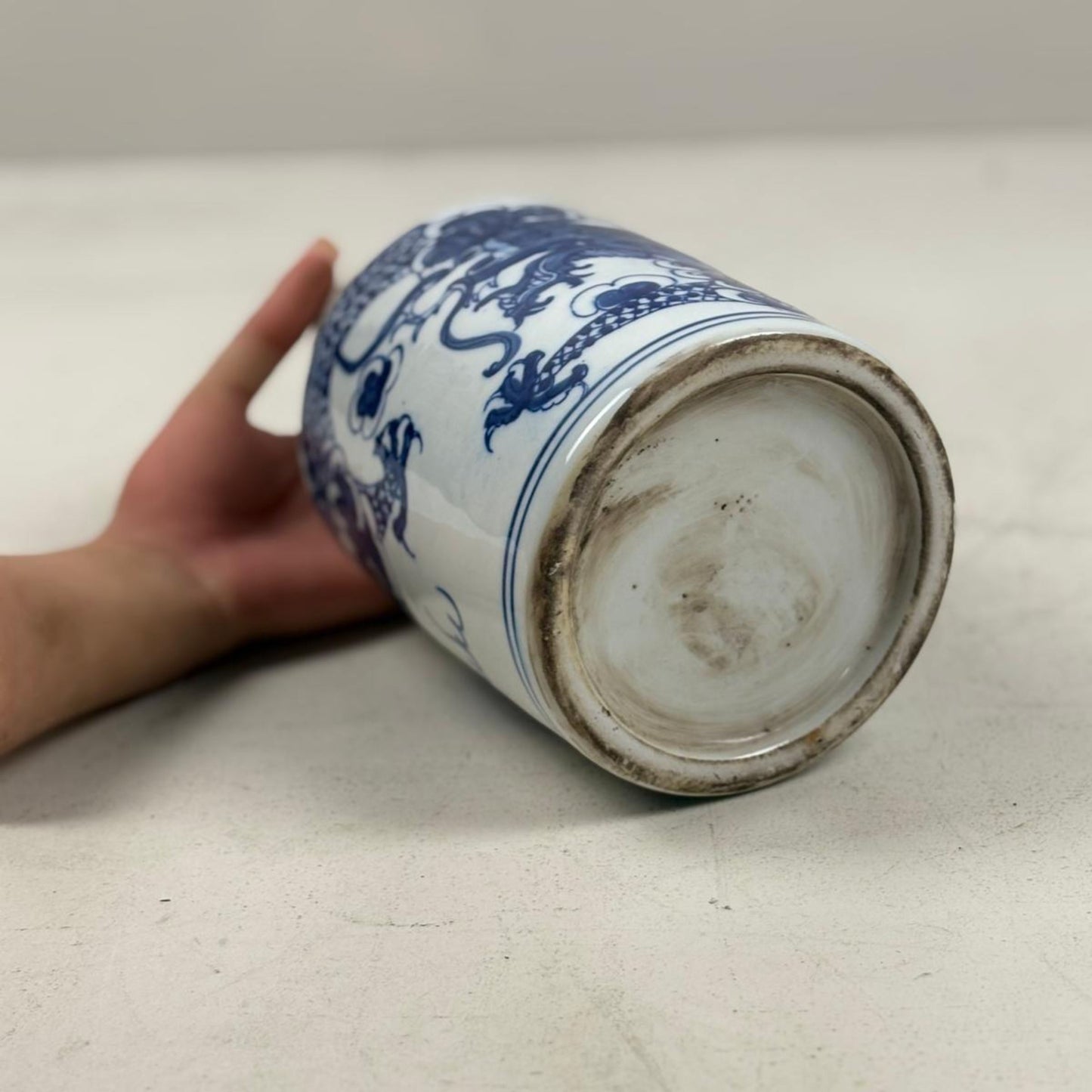Blue and White Chinese Ginger Jar, Porcelain Tea Leaf Vase
