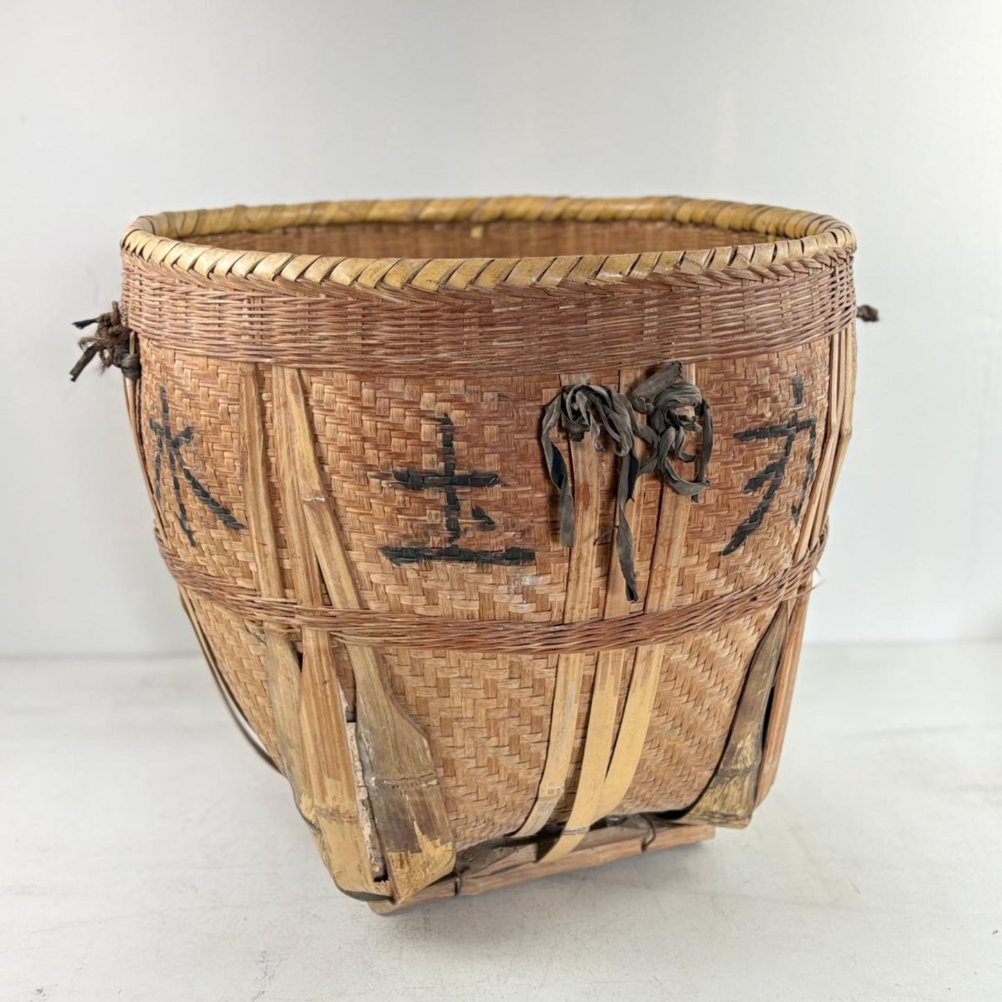 Antique Chinese Reed Grass Basket - Rope Detail - Houbali, Shandong Province, China