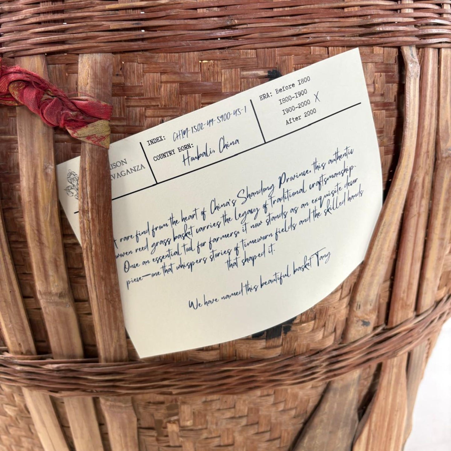 Antique Chinese Reed Grass Basket - Rope Detail - Houbali, Shandong Province, China