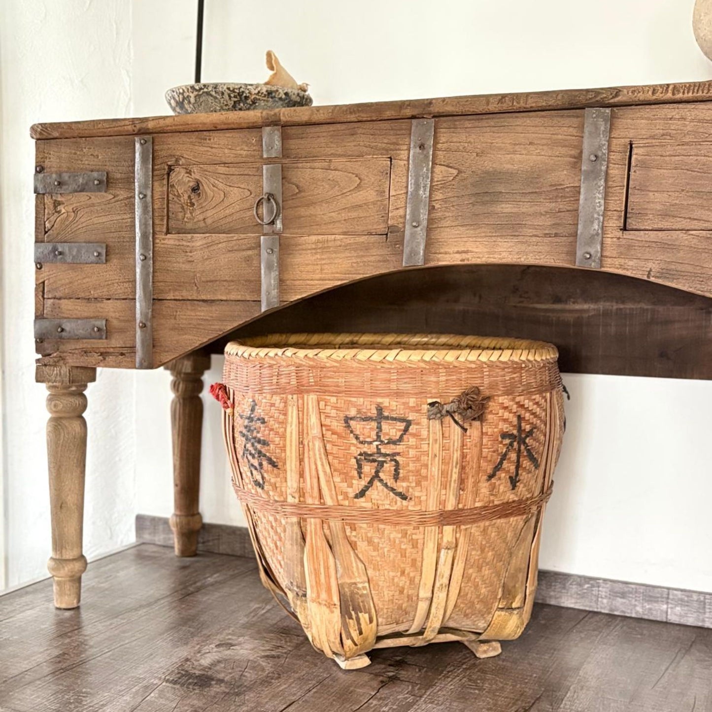 Antique Chinese Reed Grass Basket - Rope Detail - Houbali, Shandong Province, China