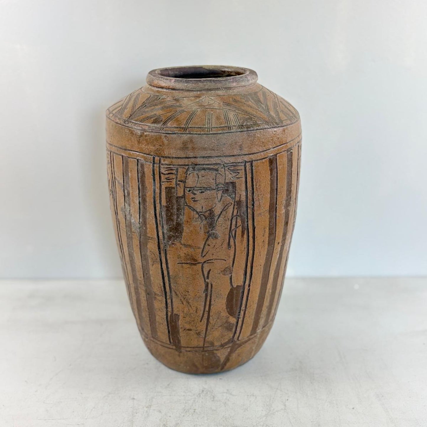 Rare Engraved Antique Glazed Pottery Vase- Chekiang, China
