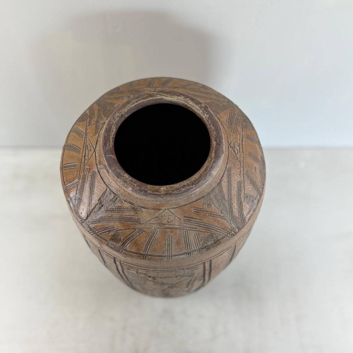Rare Engraved Antique Glazed Pottery Vase- Chekiang, China