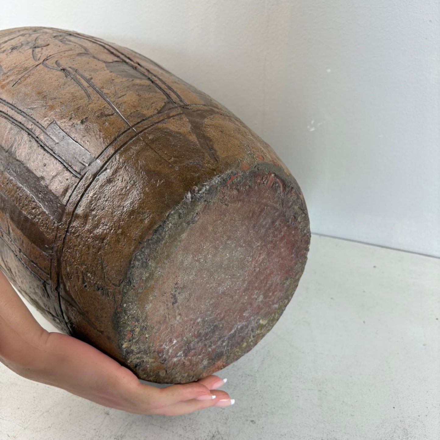 Rare Engraved Antique Glazed Pottery Vase- Chekiang, China
