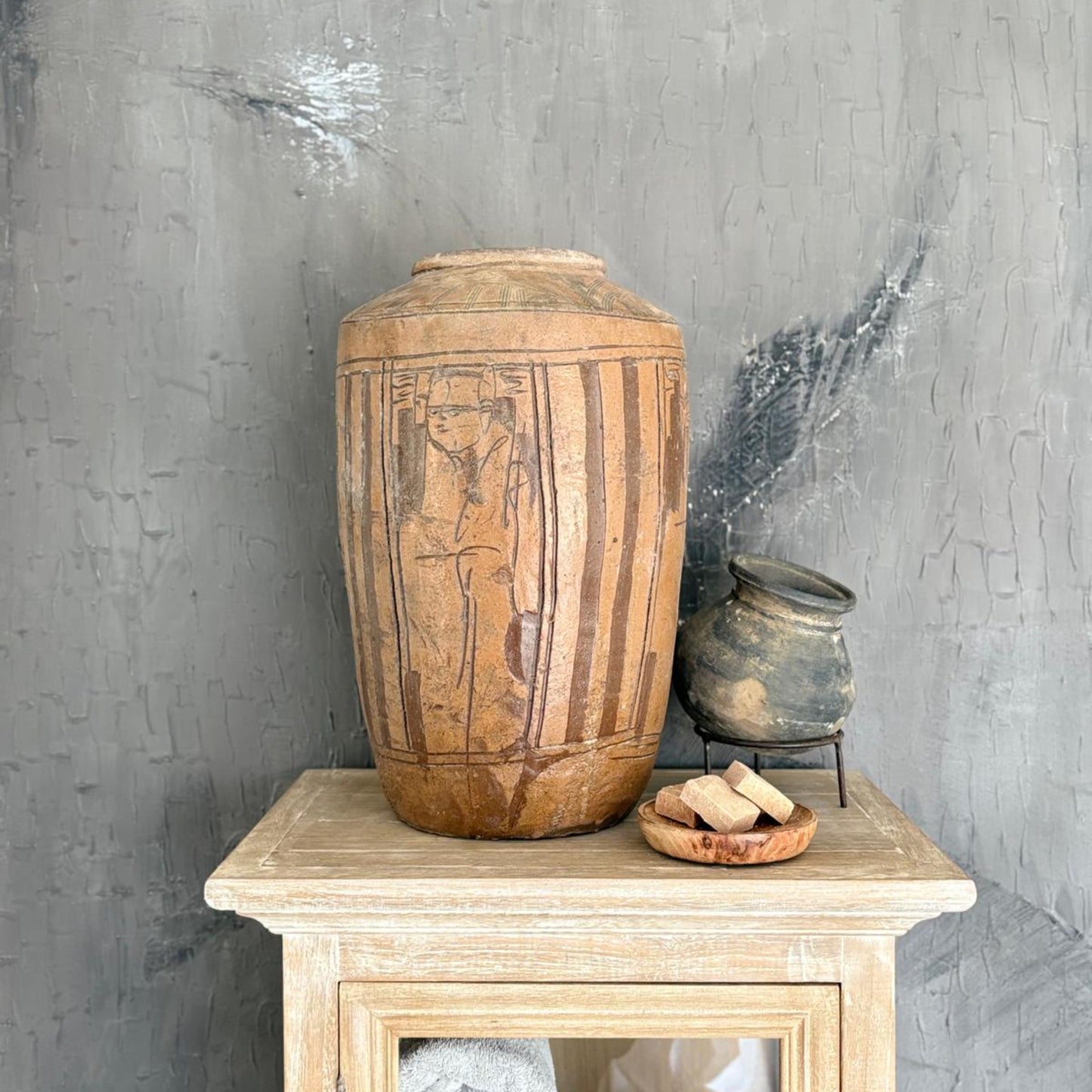 Rare Engraved Antique Glazed Pottery Vase- Chekiang, China