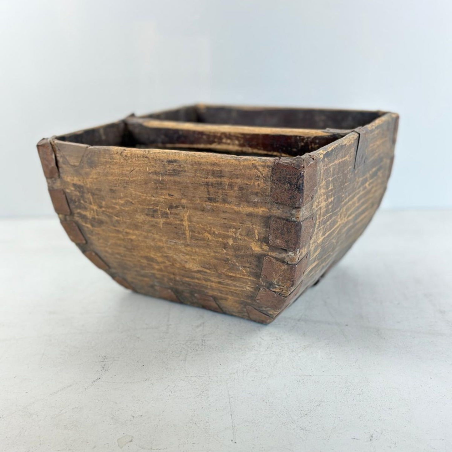 Vintage Chinese Wooden Rice Basket Box with Handle - Guangdong Province, China