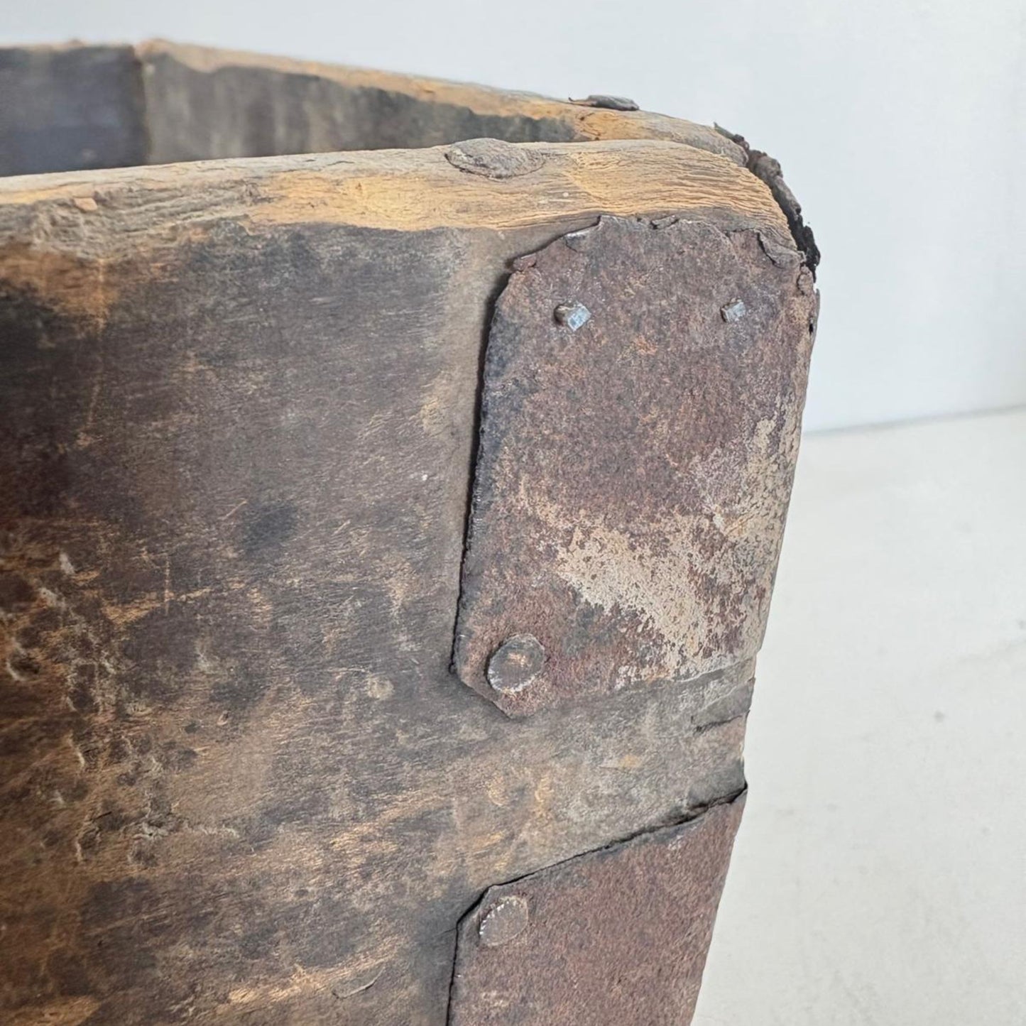 Vintage Chinese Wooden Rice Basket Box with Handle - Guangdong Province, China