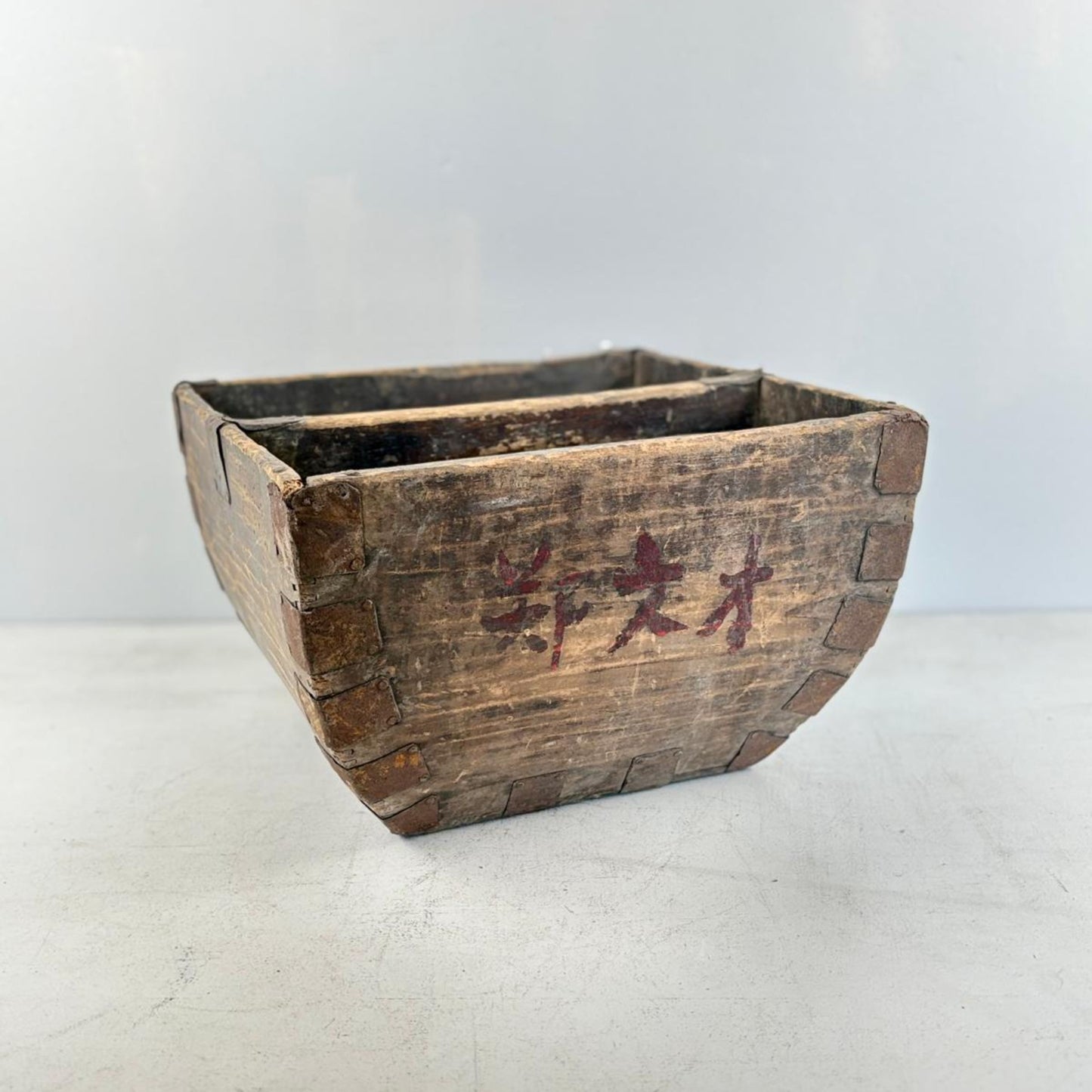 Vintage Chinese Wooden Rice Basket Box with Handle - Guangdong Province, China