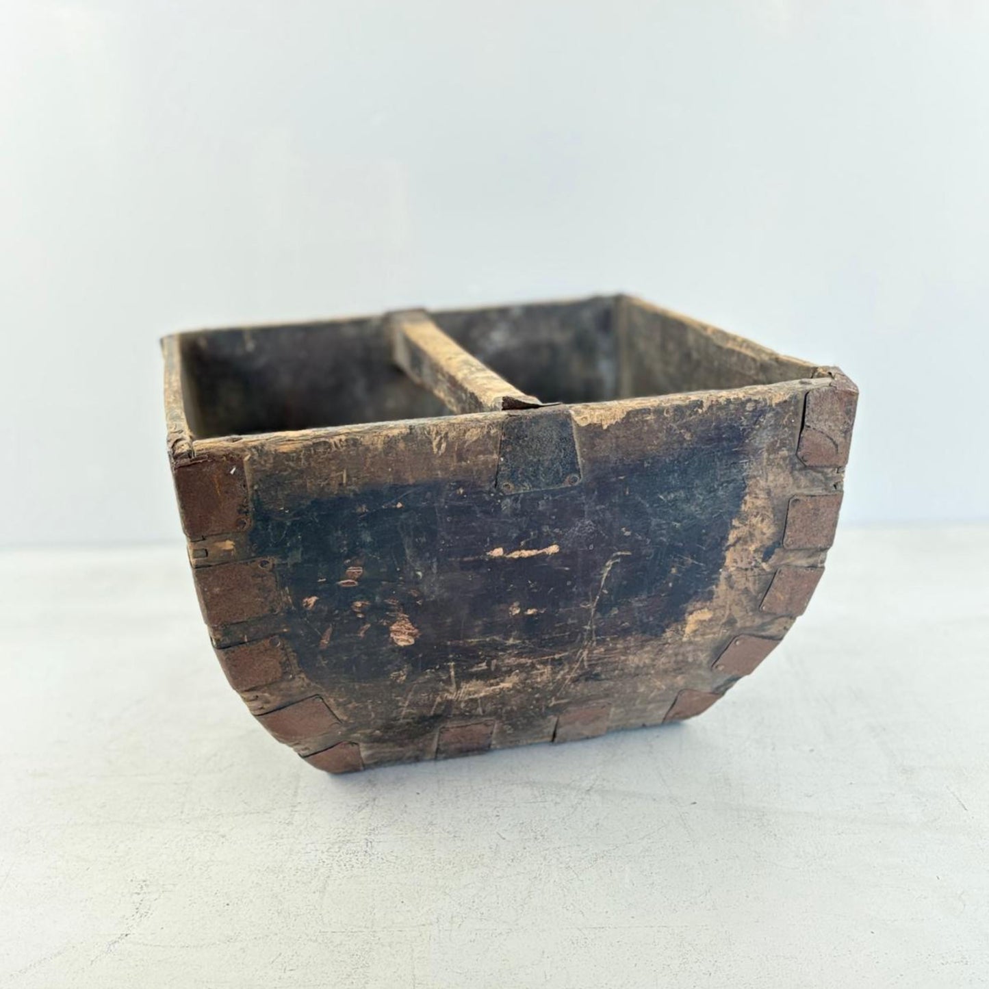 Vintage Chinese Wooden Rice Basket Box with Handle - Guangdong Province, China