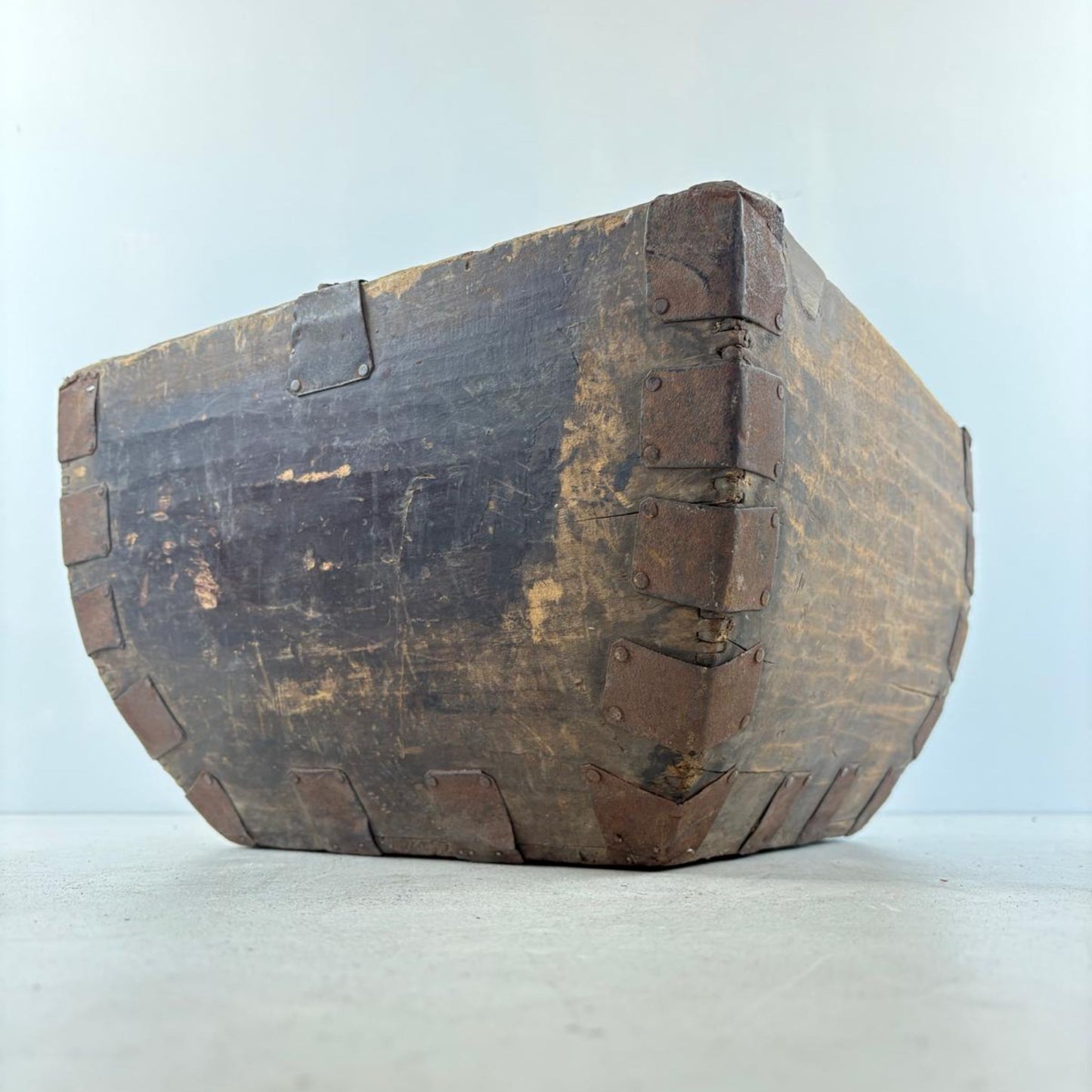 Vintage Chinese Wooden Rice Basket Box with Handle - Guangdong Province, China