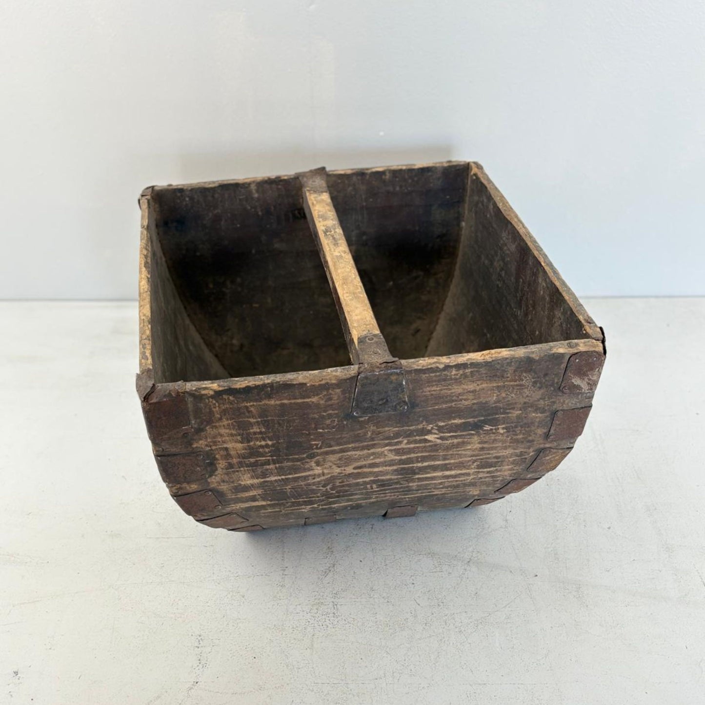 Vintage Chinese Wooden Rice Basket Box with Handle - Guangdong Province, China