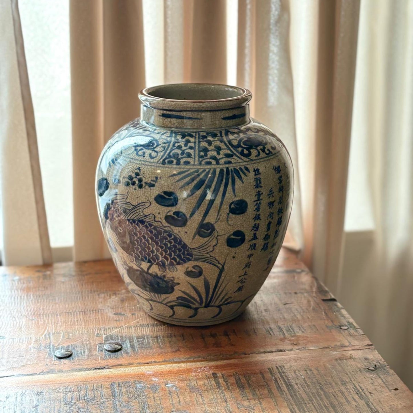 Blue & White Chinese Ginger Jar - Handcrafted Porcelain Tea Leaf Vase