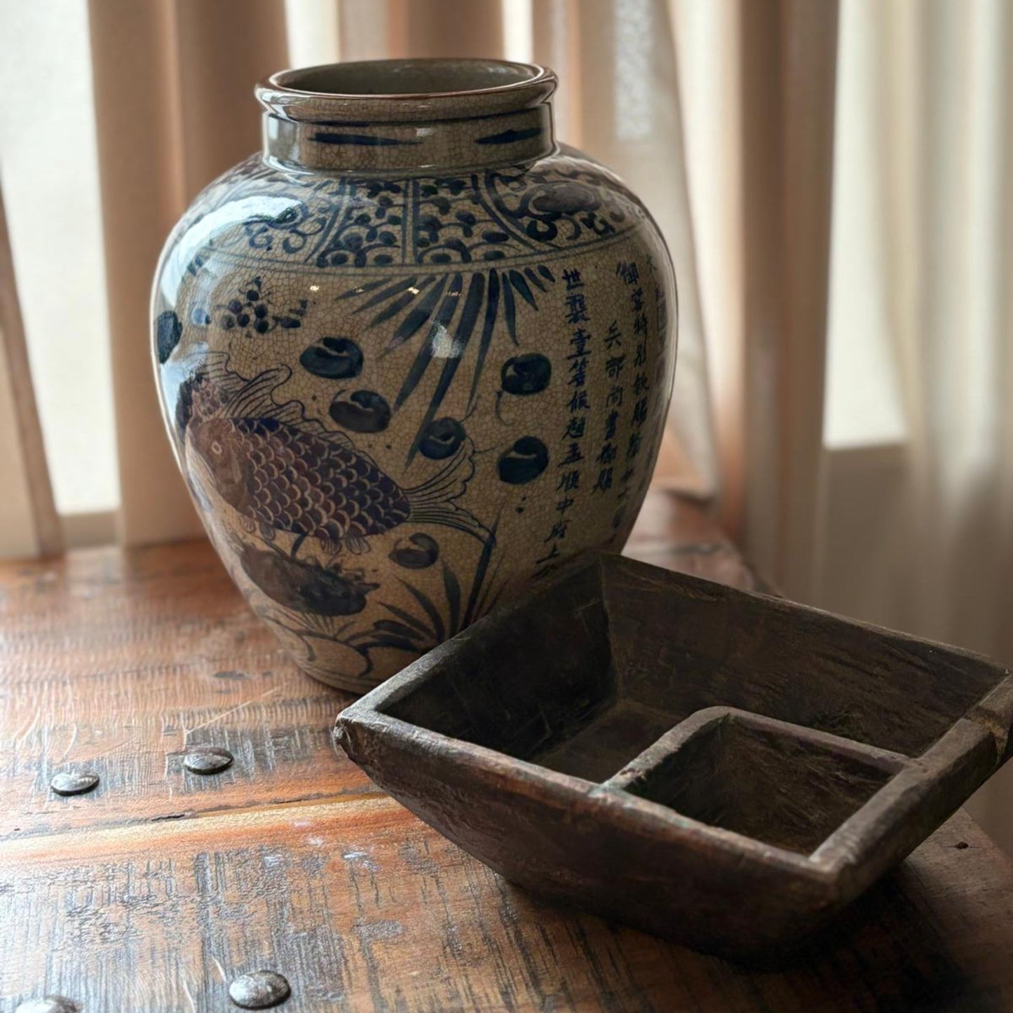 Blue & White Chinese Ginger Jar - Handcrafted Porcelain Tea Leaf Vase