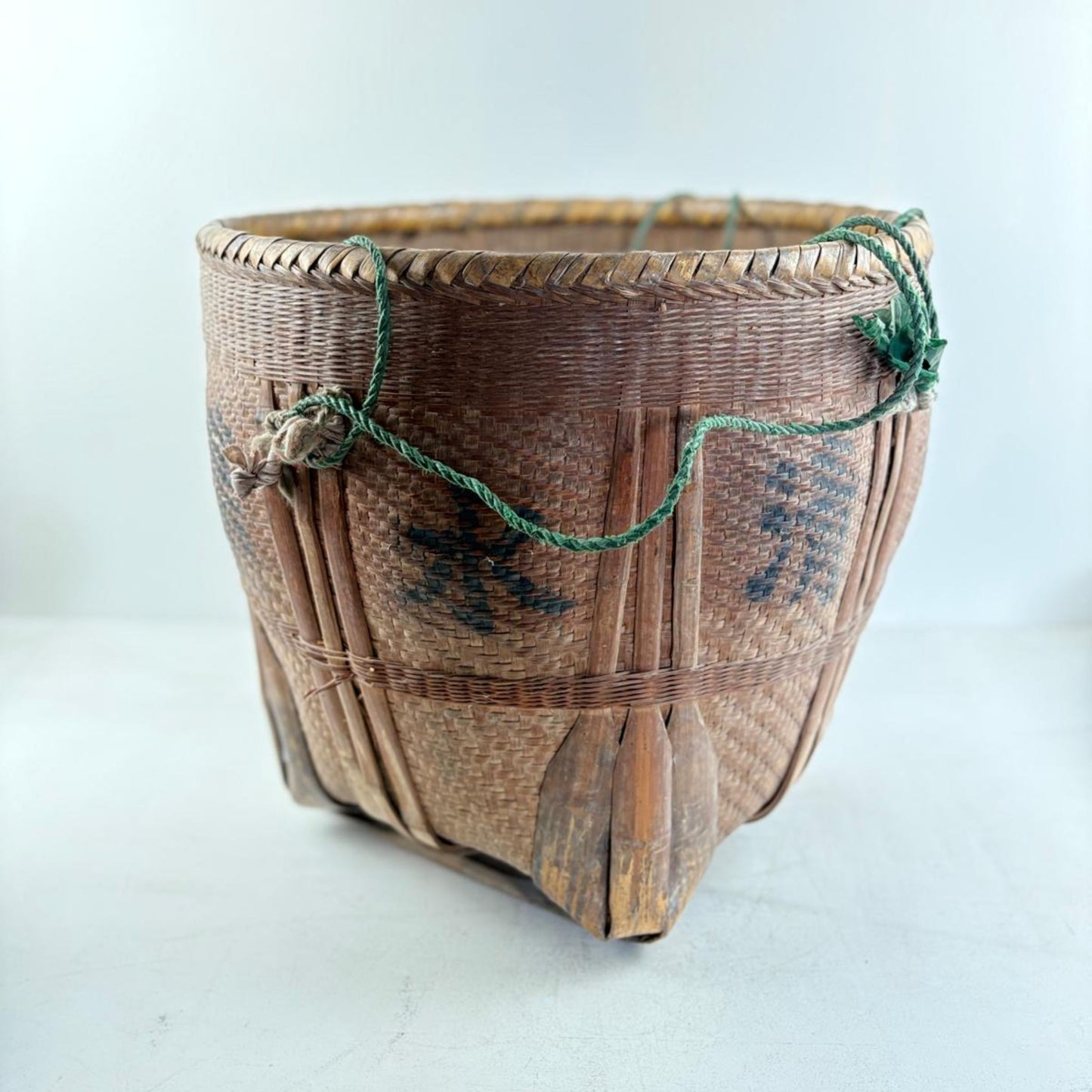 Antique Chinese Reed Grass Basket with Rope Detail - Houbali, Shandong Province, China