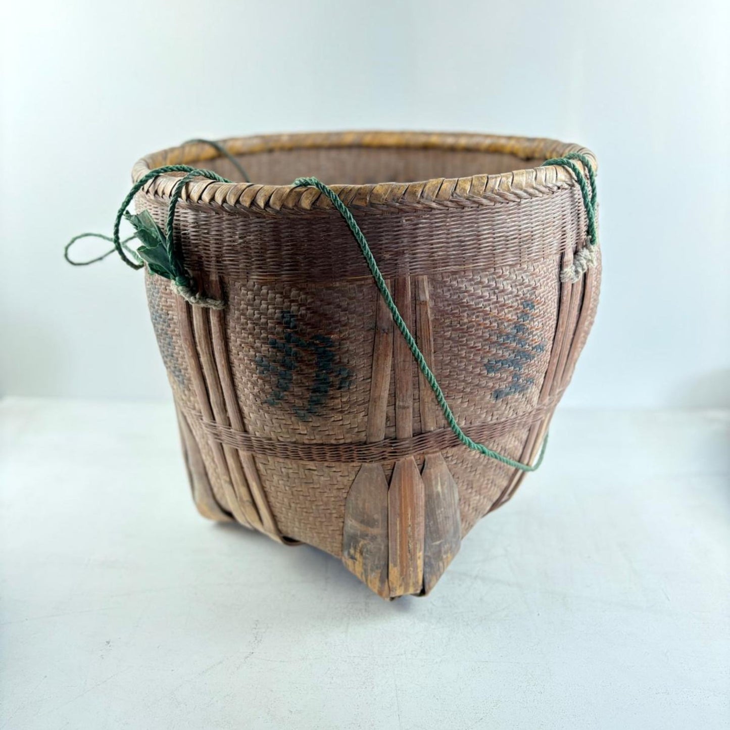 Antique Chinese Reed Grass Basket with Rope Detail - Houbali, Shandong Province, China