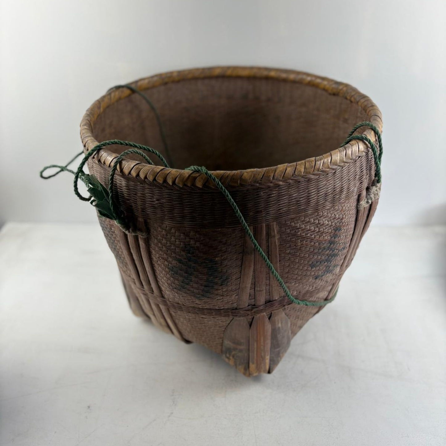 Antique Chinese Reed Grass Basket with Rope Detail - Houbali, Shandong Province, China