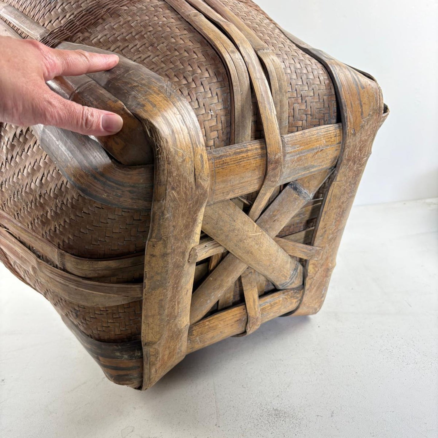 Antique Chinese Reed Grass Basket with Rope Detail - Houbali, Shandong Province, China
