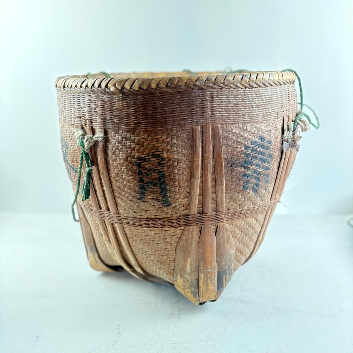 Antique Chinese Reed Grass Basket with Rope Detail - Houbali, Shandong Province, China