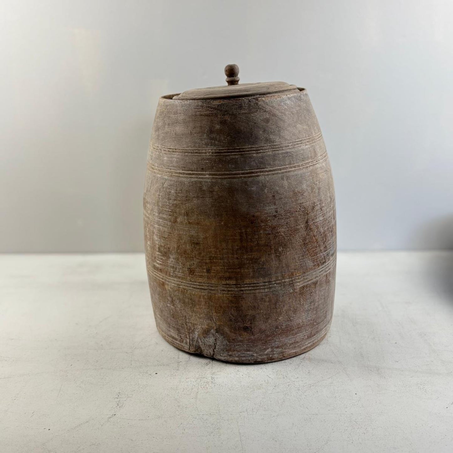 Unique Vintage Wooden Lidded Tabacco Pot - Kata, Tibet
