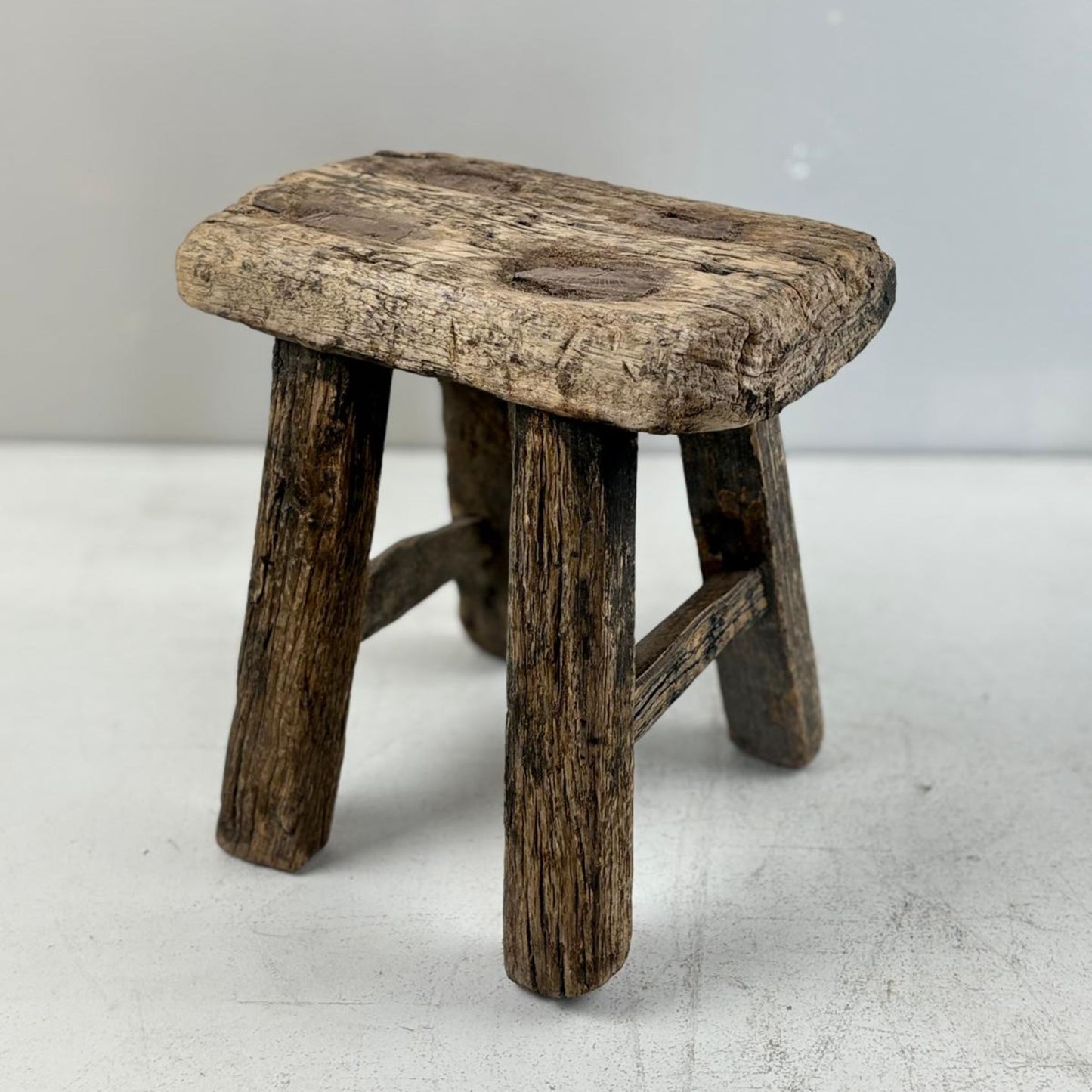 Antique Chinese Milking Stool Handmade Elmwood