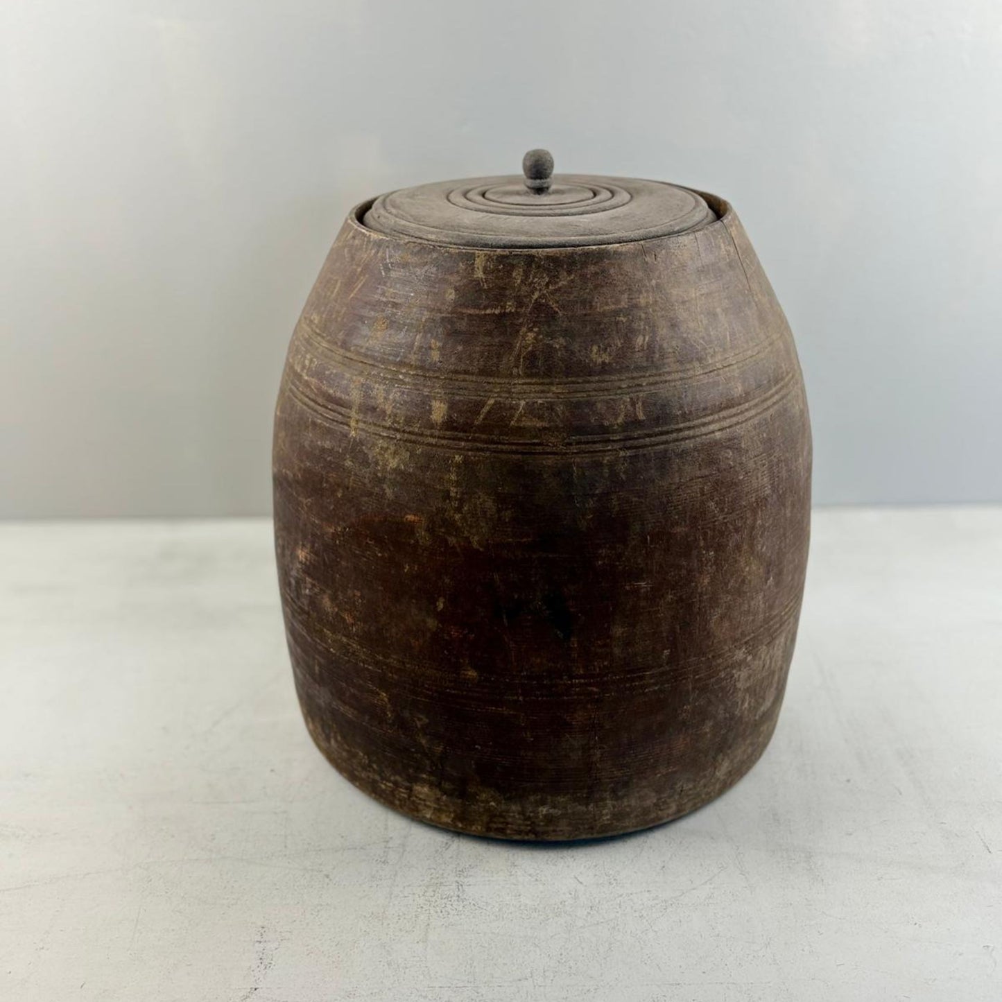 Unique Vintage Wooden Lidded Tabacco Pot - Kata, Tibet